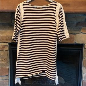 Anthropologie Pepin navy & white striped dress M